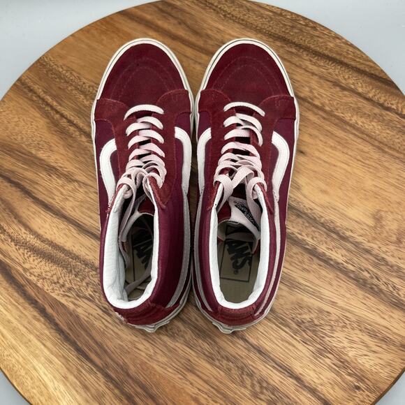 VANS SK8 HI Shoes Womens 7.5 Red Suede Skateboarding Comfort Walking Sneakers - Picture 5 of 8